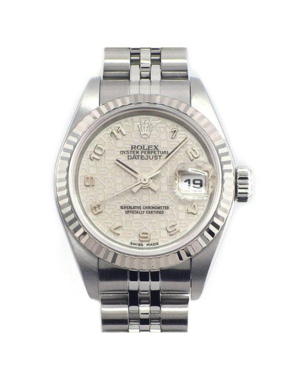 Rolex Watch Datejust Ivory Computer Dial Carving Date 18k White Gold SS